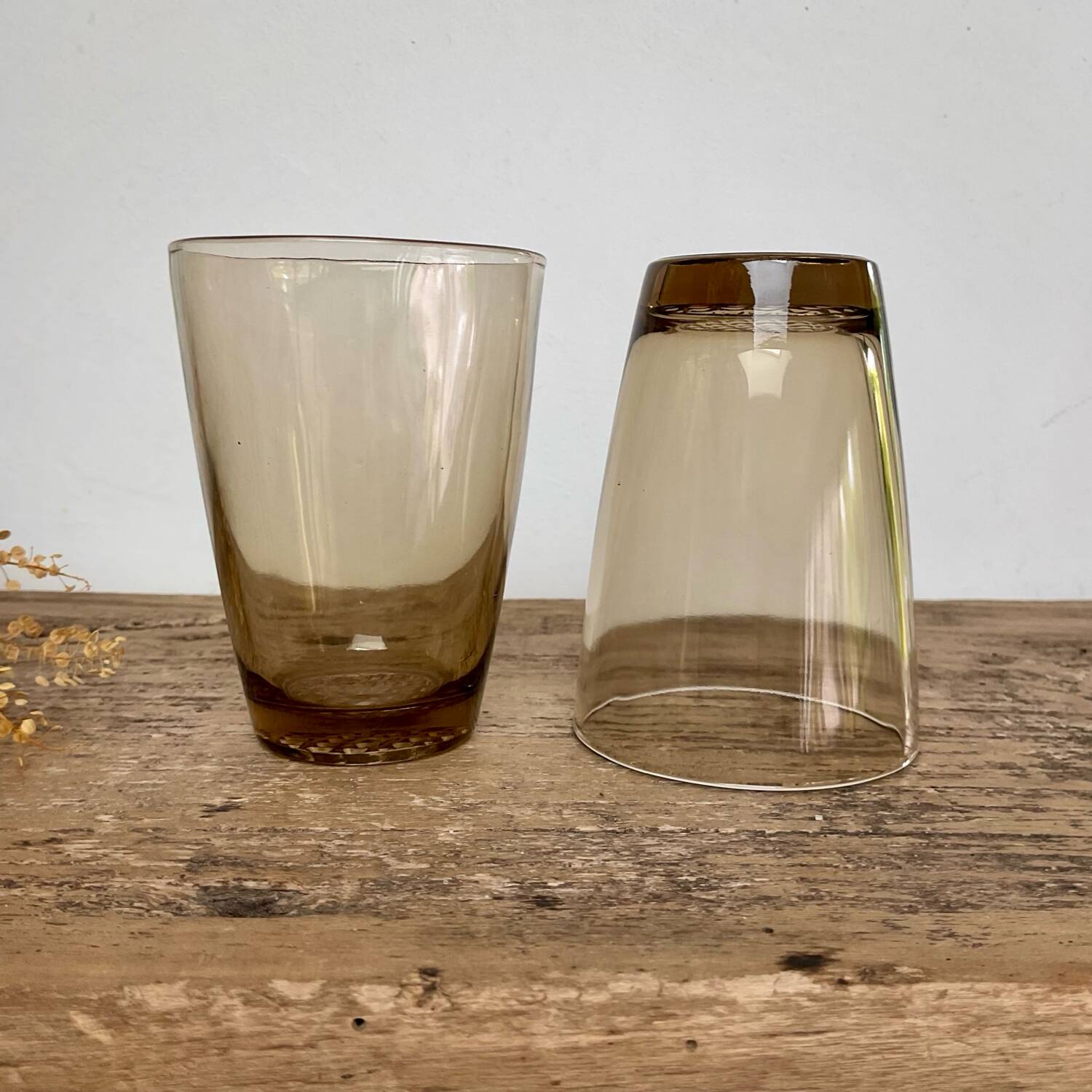 7 small vintage smoked glasses