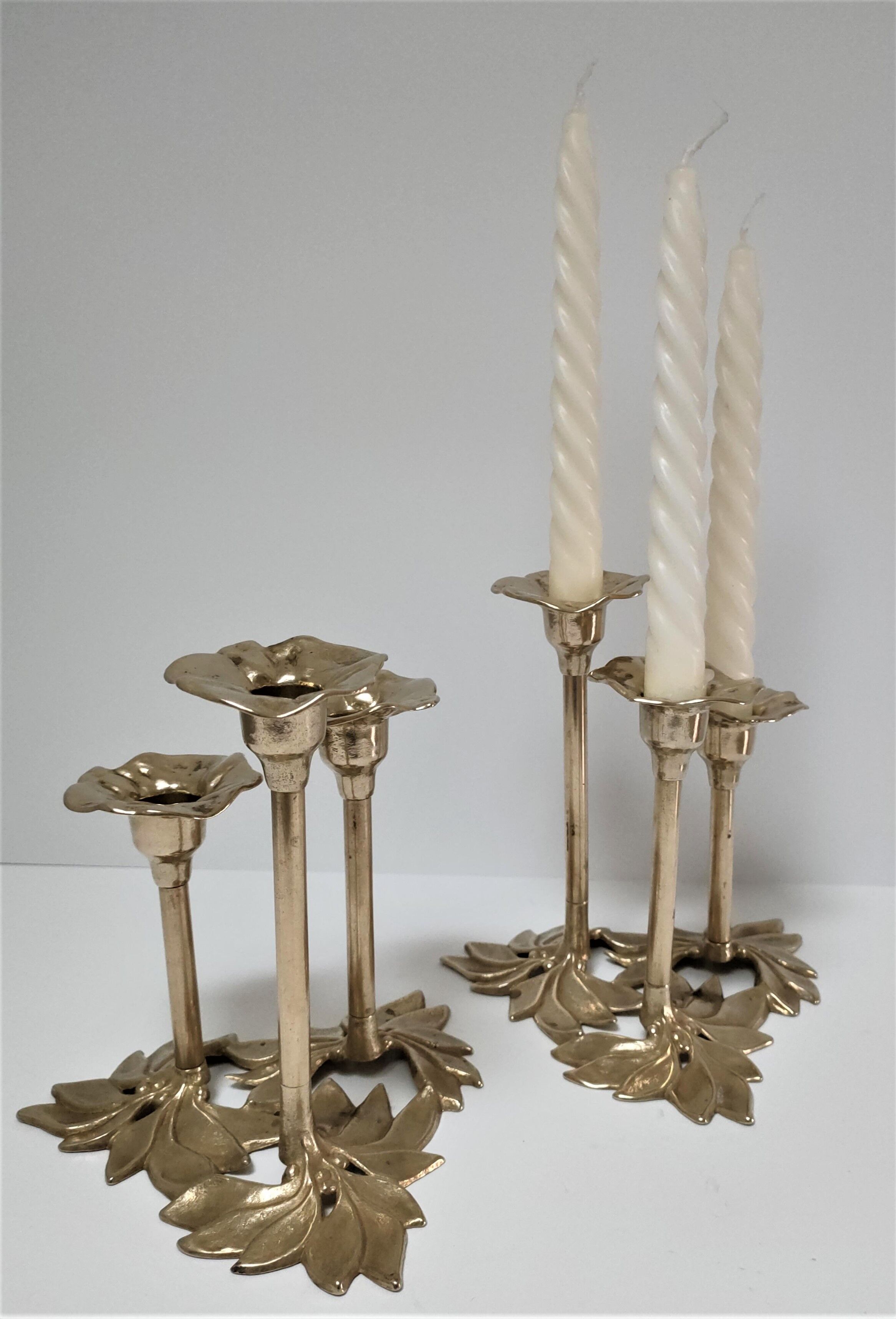 Pair of candlesticks solid brass vintage flowers