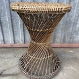 Vintage stool diabolo rattan