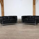 Canapé 2 places vintage Cassina LC2 par Charlotte Perriand et Le Corbusier