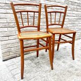Pretty pair of 1950s bistro chairs with cane seats
