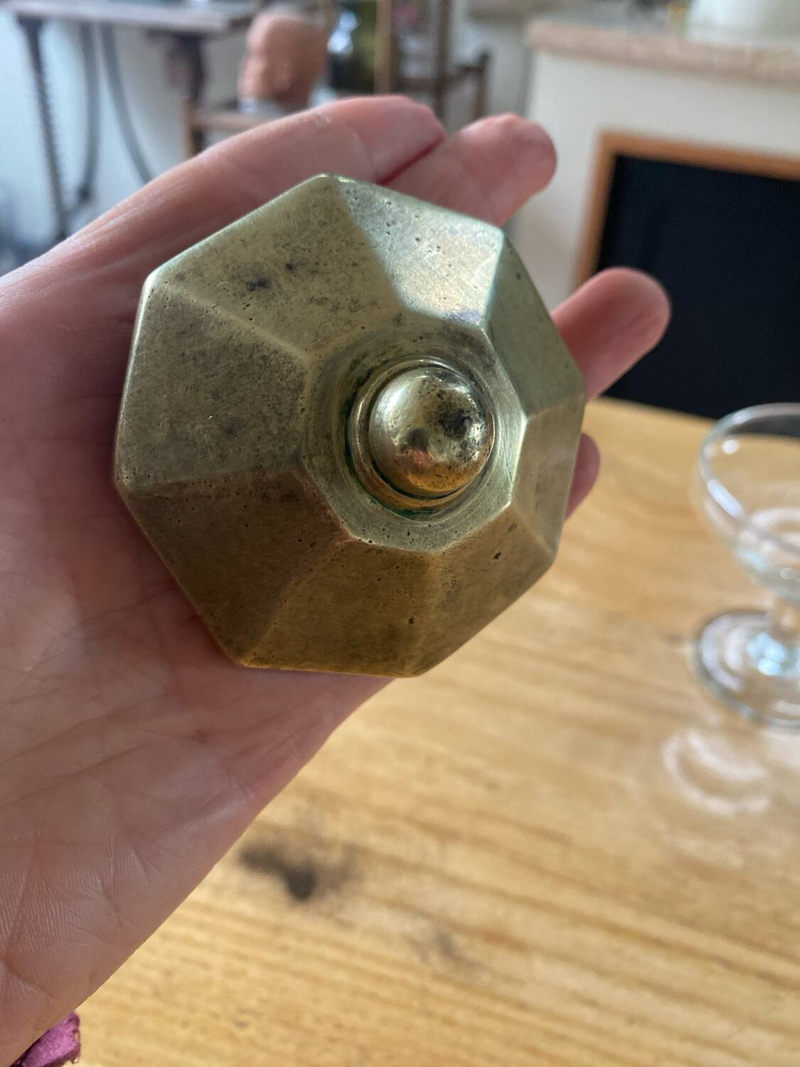 Octagonal brass door handle