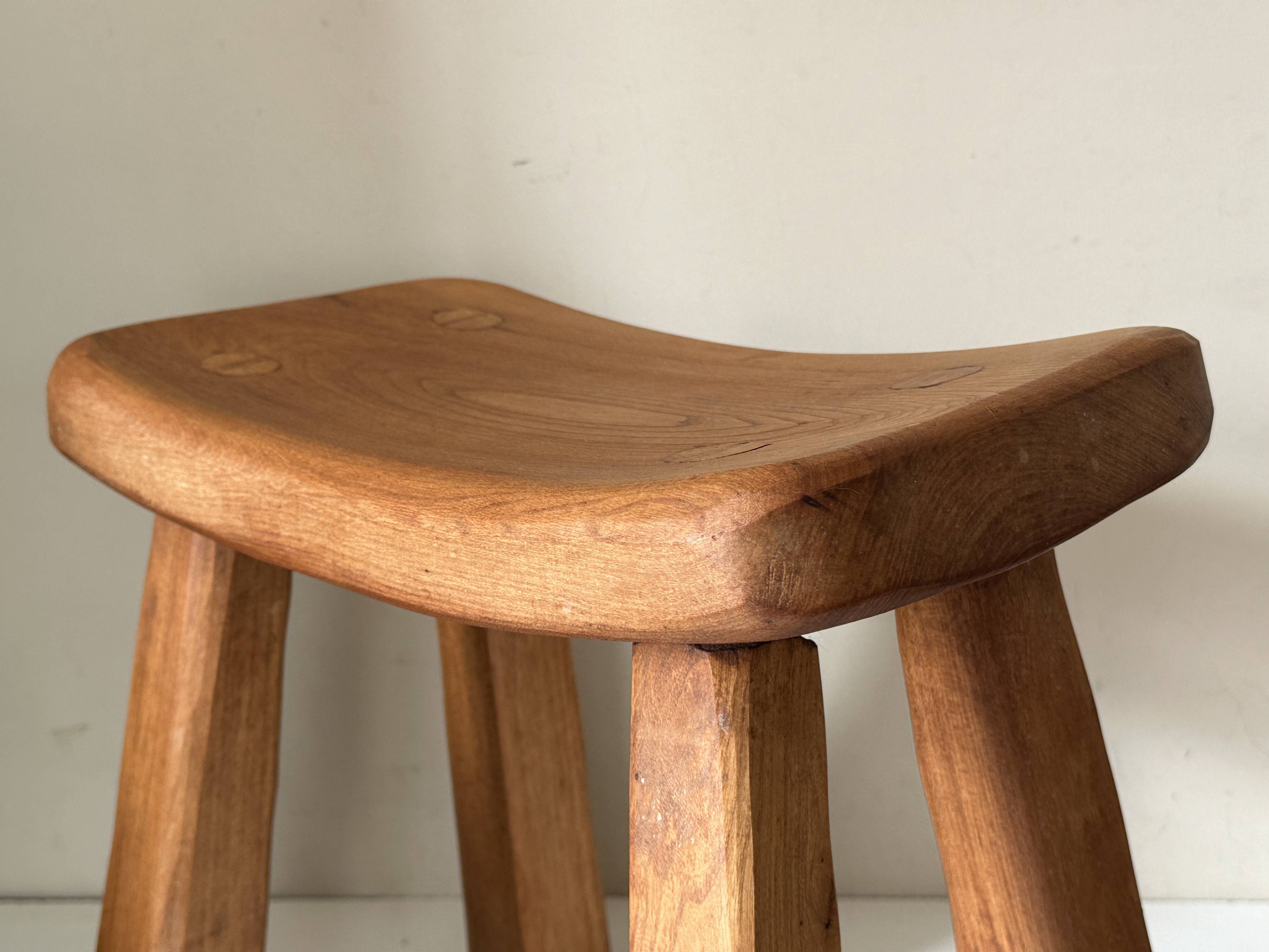 Vintage solid elm stool from the 70s