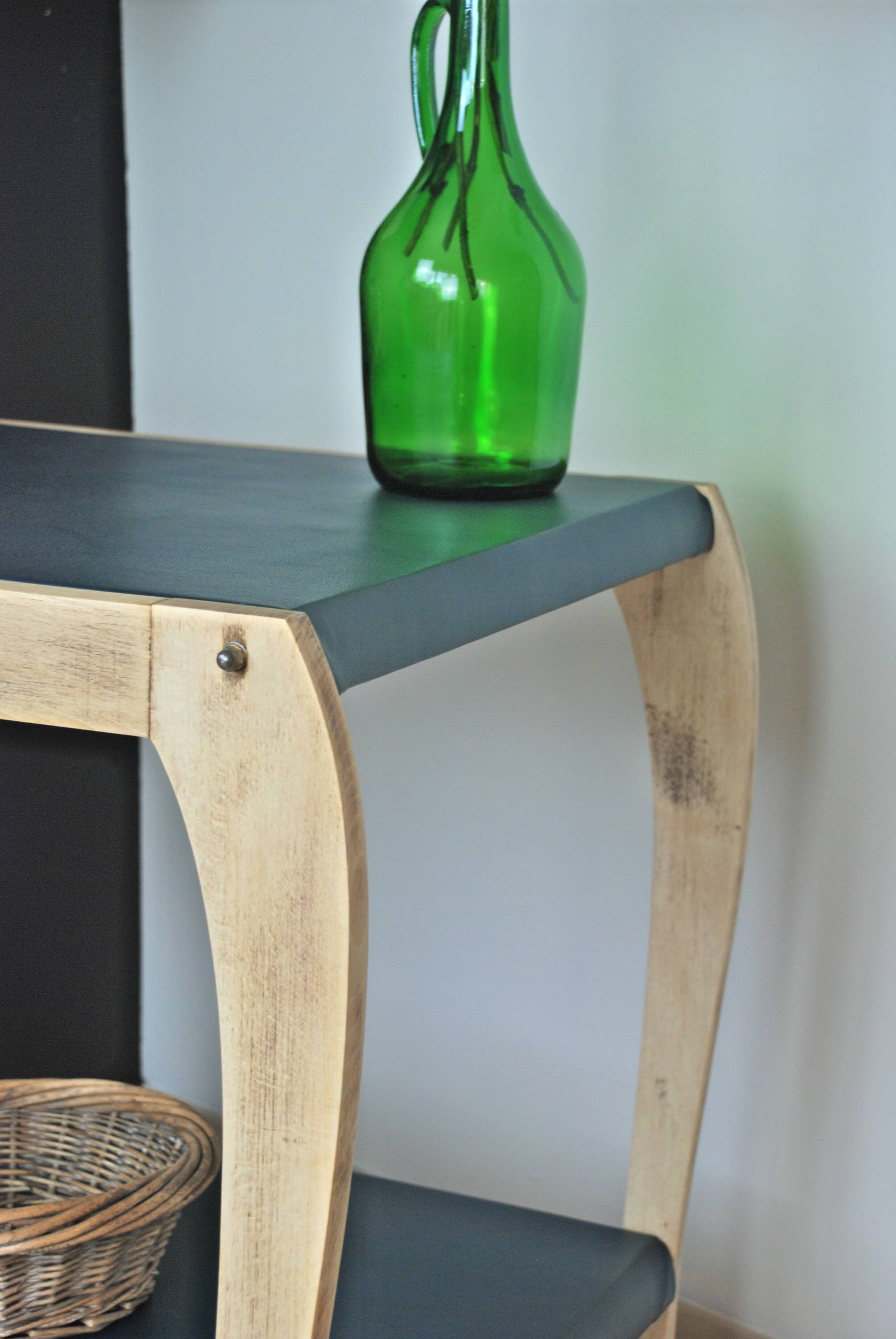 Art Deco trolley 50s wood and petrol blue