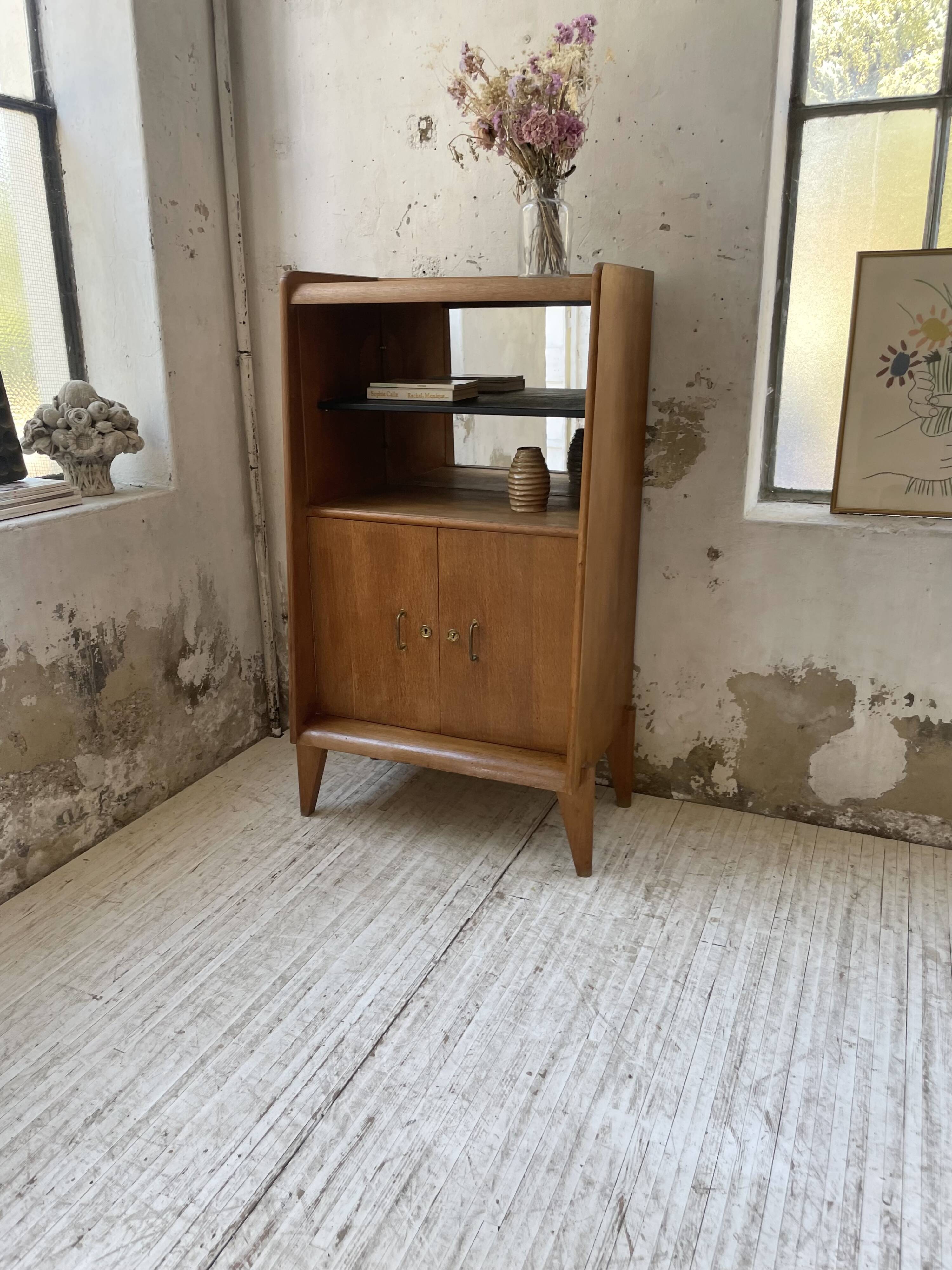Meuble de rangement secrétaire chêne années 60