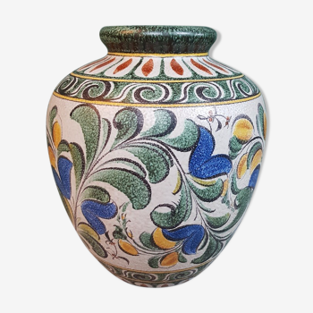 Vintage earthenware vase with a floral decor