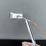 Large Desk Lamp, Chrome, Aluminum and Marble, Modernist Art Deco