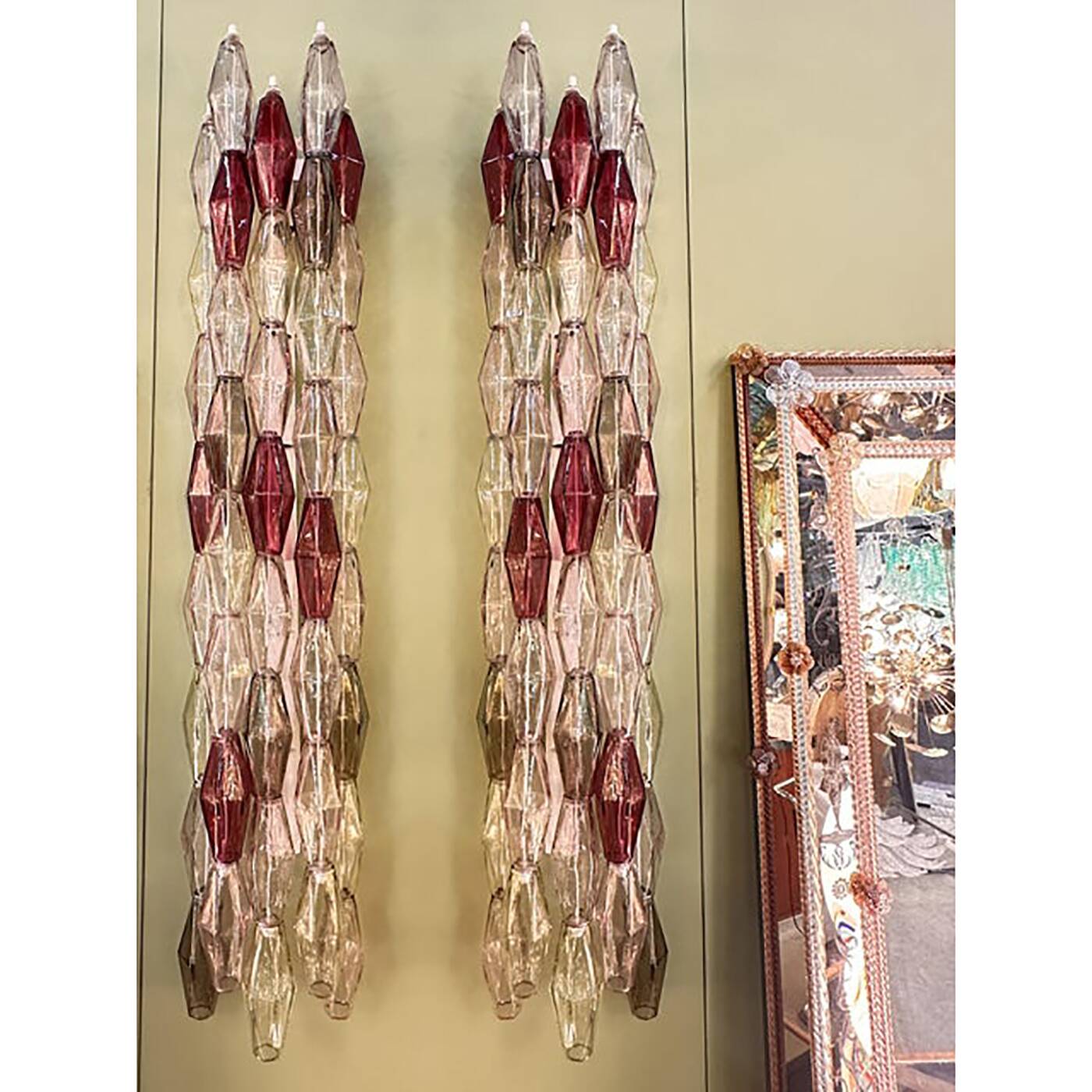 Set of Two Contemporary Wall Sconces With Multicolored "Poliedri" Murano Gl