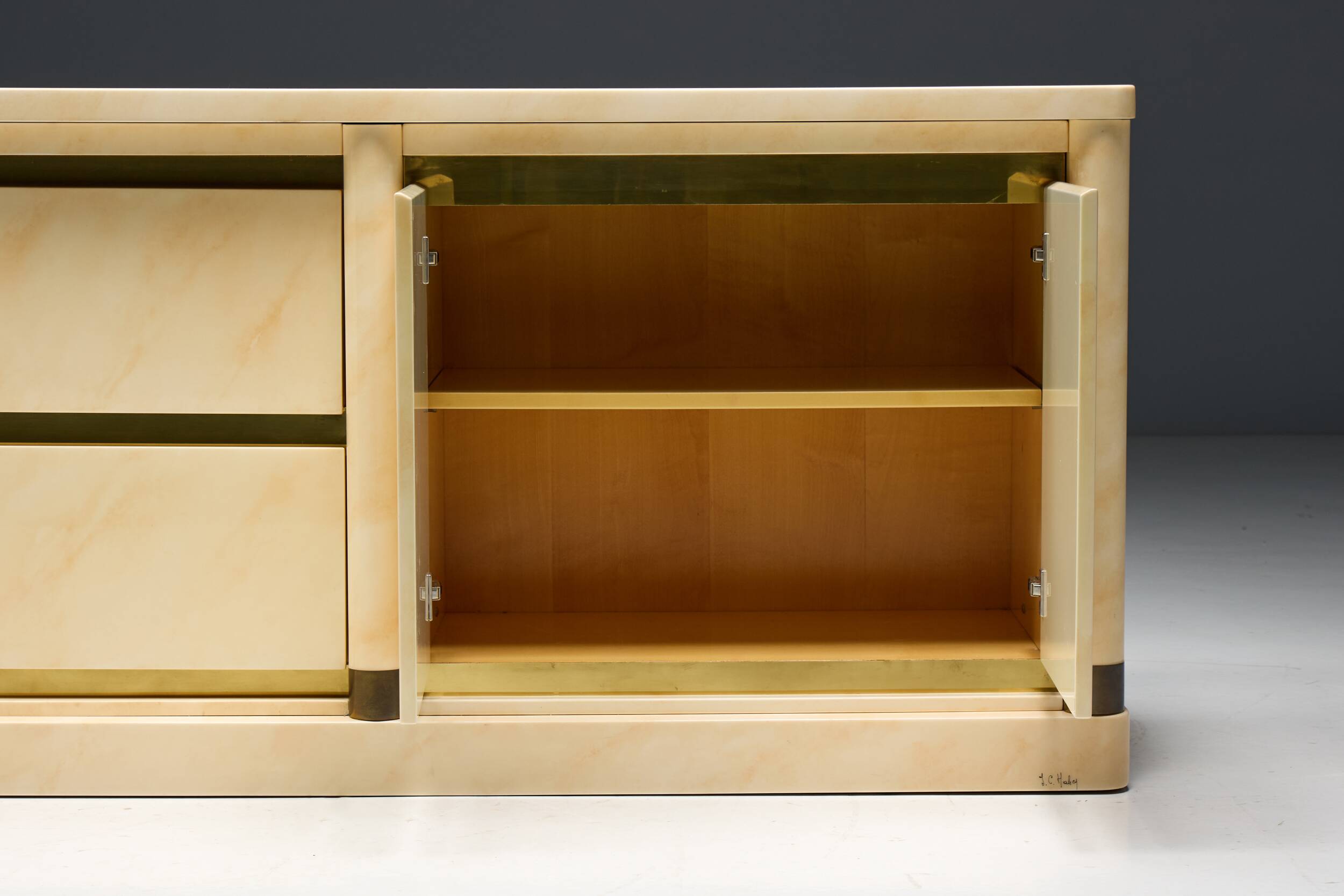 Faux-Marble Lacquered Sideboard by Jean Claude Mahey, France, 1970s