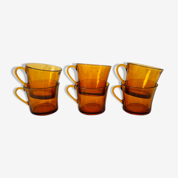 Set of 6 vintage cups duralex france amber glass