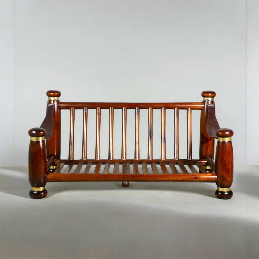 Wood and brass sofa frame, Italy, 1970s