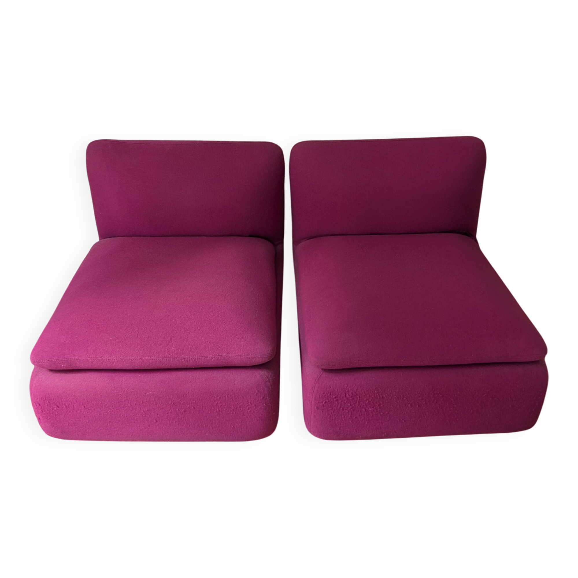 Vintage strafor armchair pair (1995) – raspberry fabric
