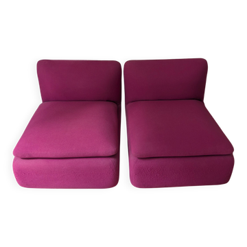 Paire de chauffeuses vintage strafor (1995) – tissu framboise