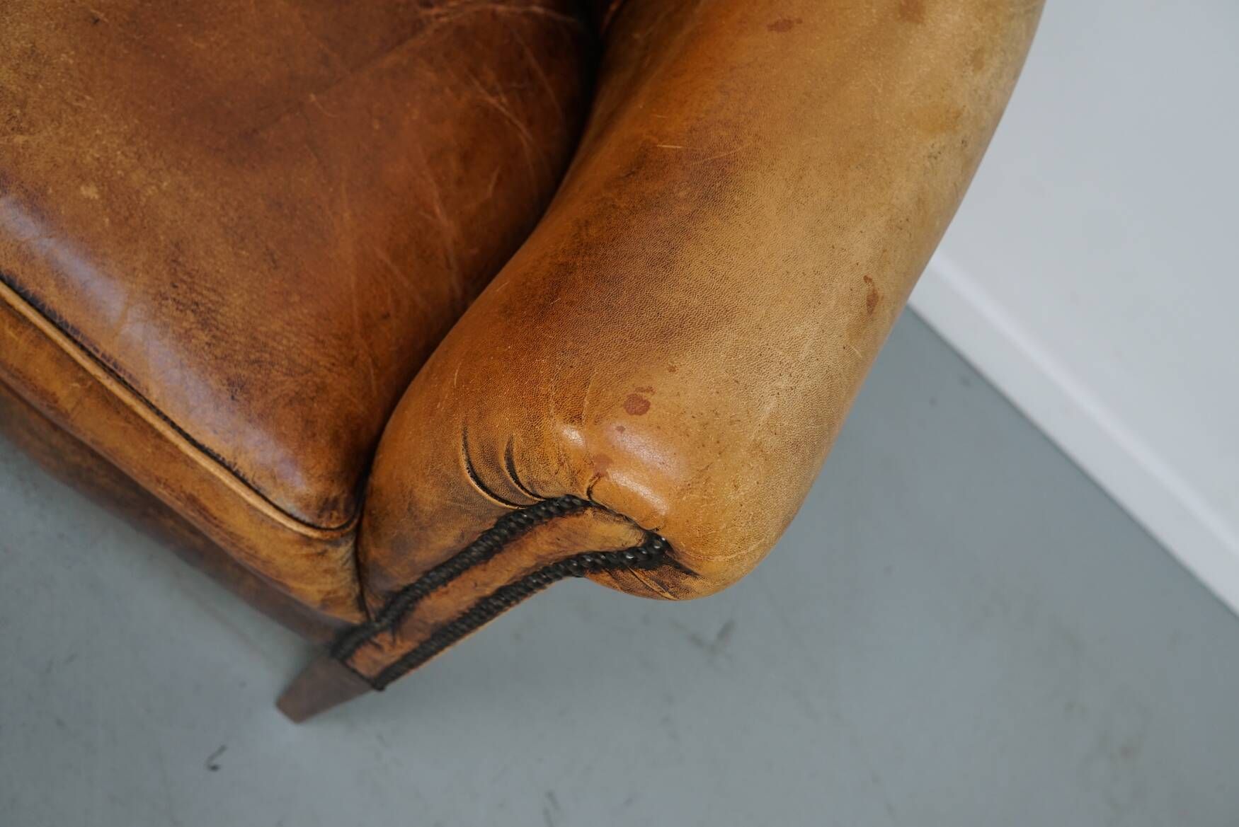 Vintage Dutch Cognac Leather Club Chairs, Set of 2