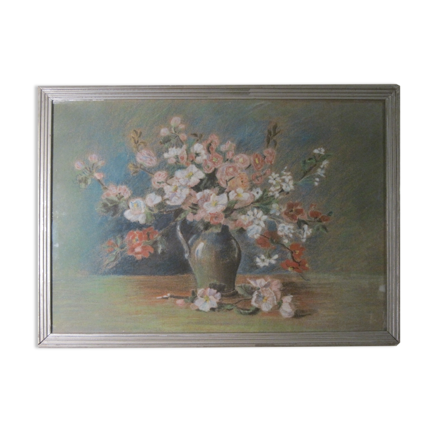 Painting drawing pastel country composition vase bouquet of spring flowers