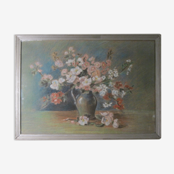 Painting drawing pastel country composition vase bouquet of spring flowers