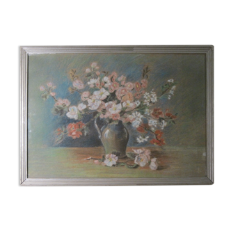 Painting drawing pastel country composition vase bouquet of spring flowers