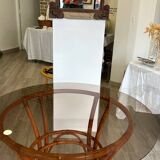 Table à manger verre fumé et rotin