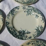 8 Flat plates in Clairefontaine Léon Grave earthenware Cyclamens model