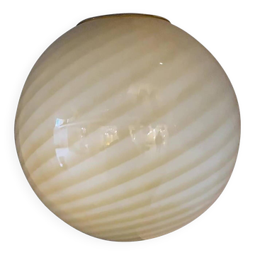 Contemporary Amber-White Sphere Pendant in Murano Glass