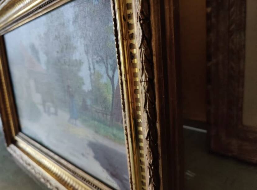 Antique oil painting, french barbizon school, wooden frame