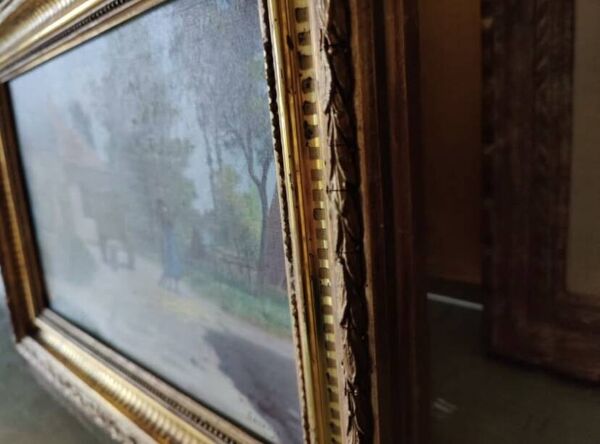 Tableau ancien peinture huile école francaise de Barbizon cadre bois