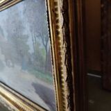 Antique oil painting, french barbizon school, wooden frame