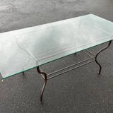 Rectangular table translucent glass top metal base vintage 1980