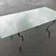 Rectangular table translucent glass top metal base vintage 1980