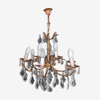 Bronze chandelier with 9-light crystal pendants