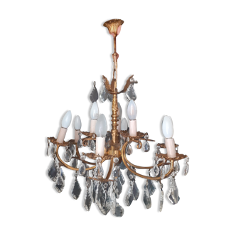 Bronze chandelier with 9-light crystal pendants