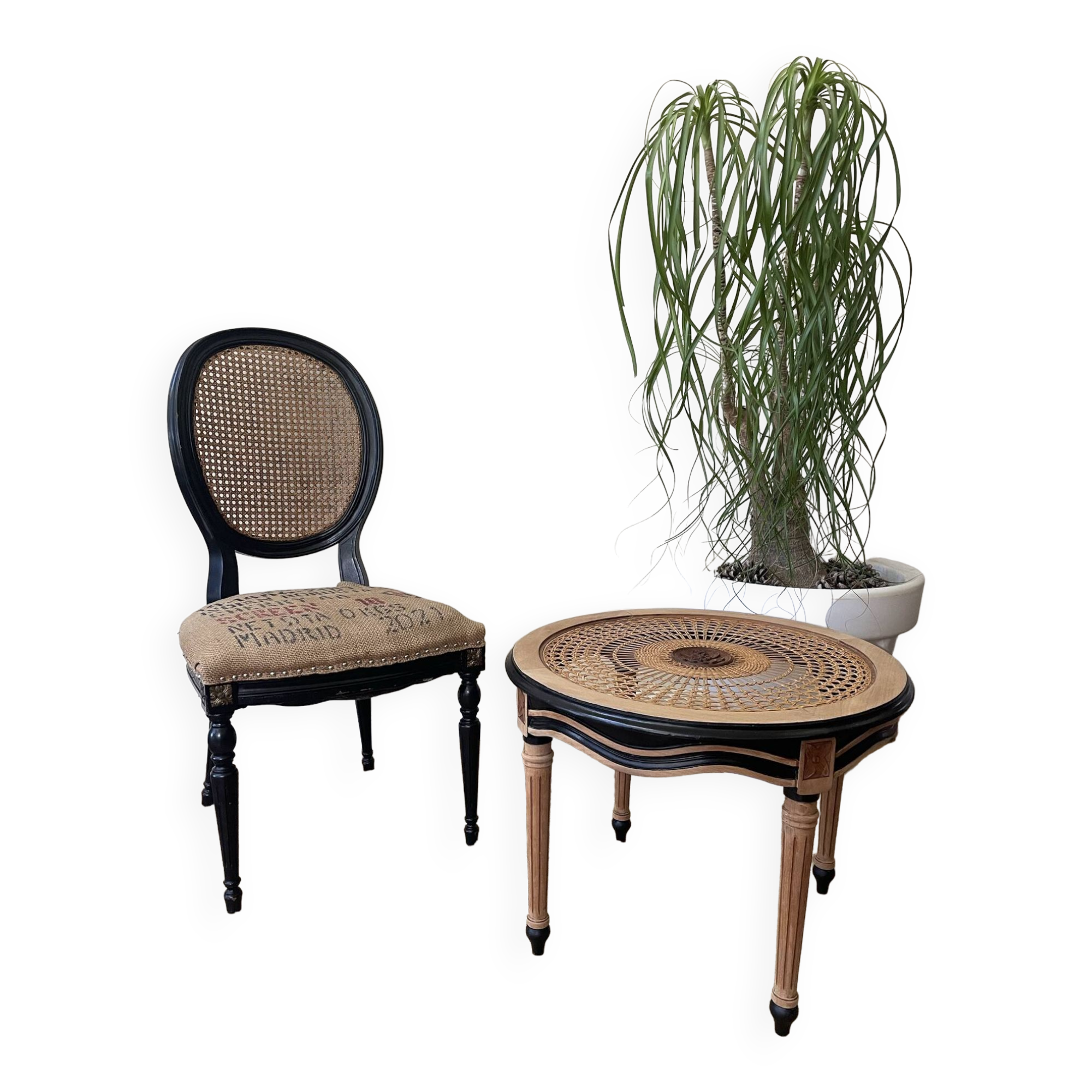 Round cane coffee table