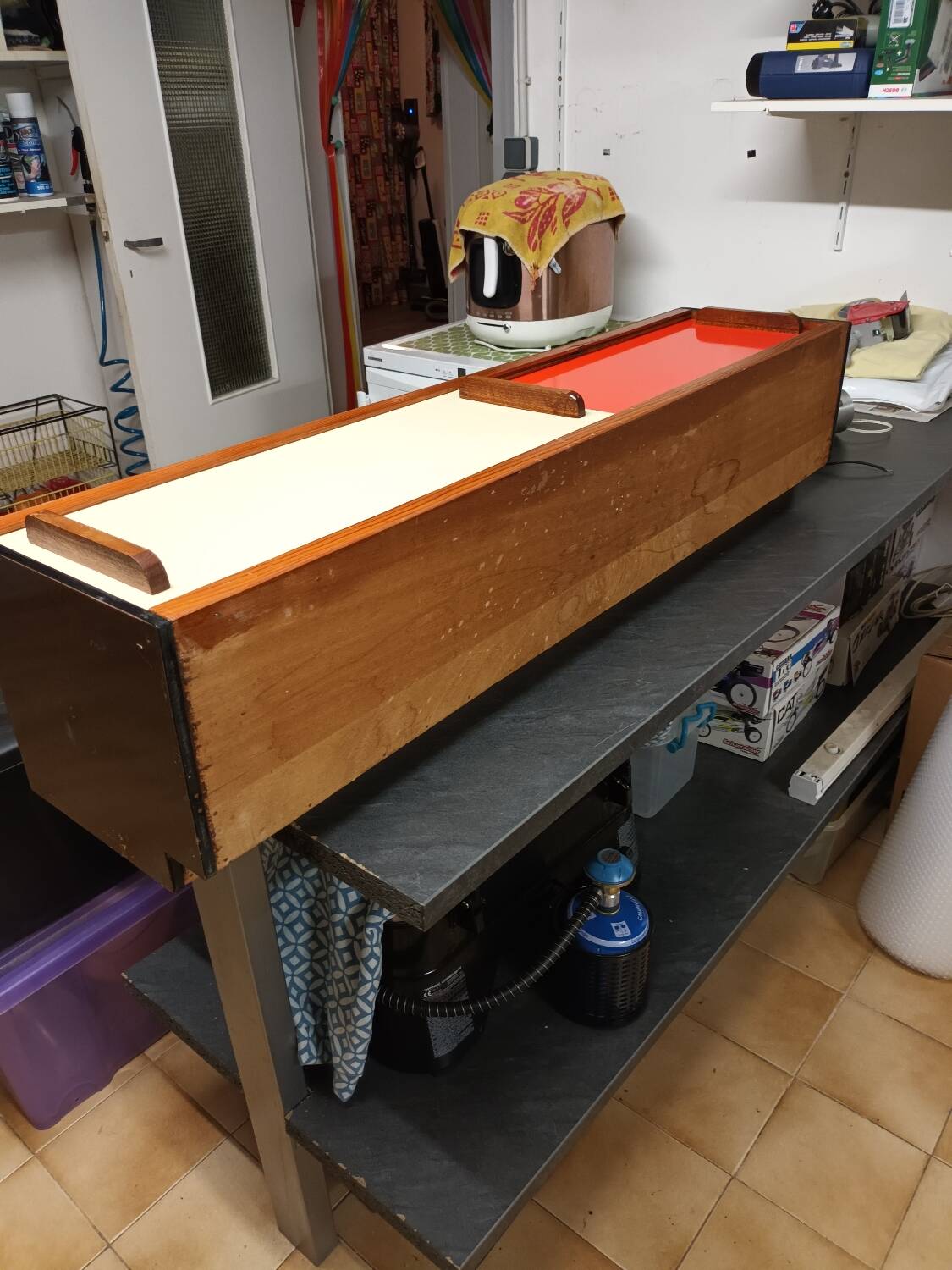 Vintage shelf with sliding doors