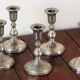 Set of 5 silver metal candle holders