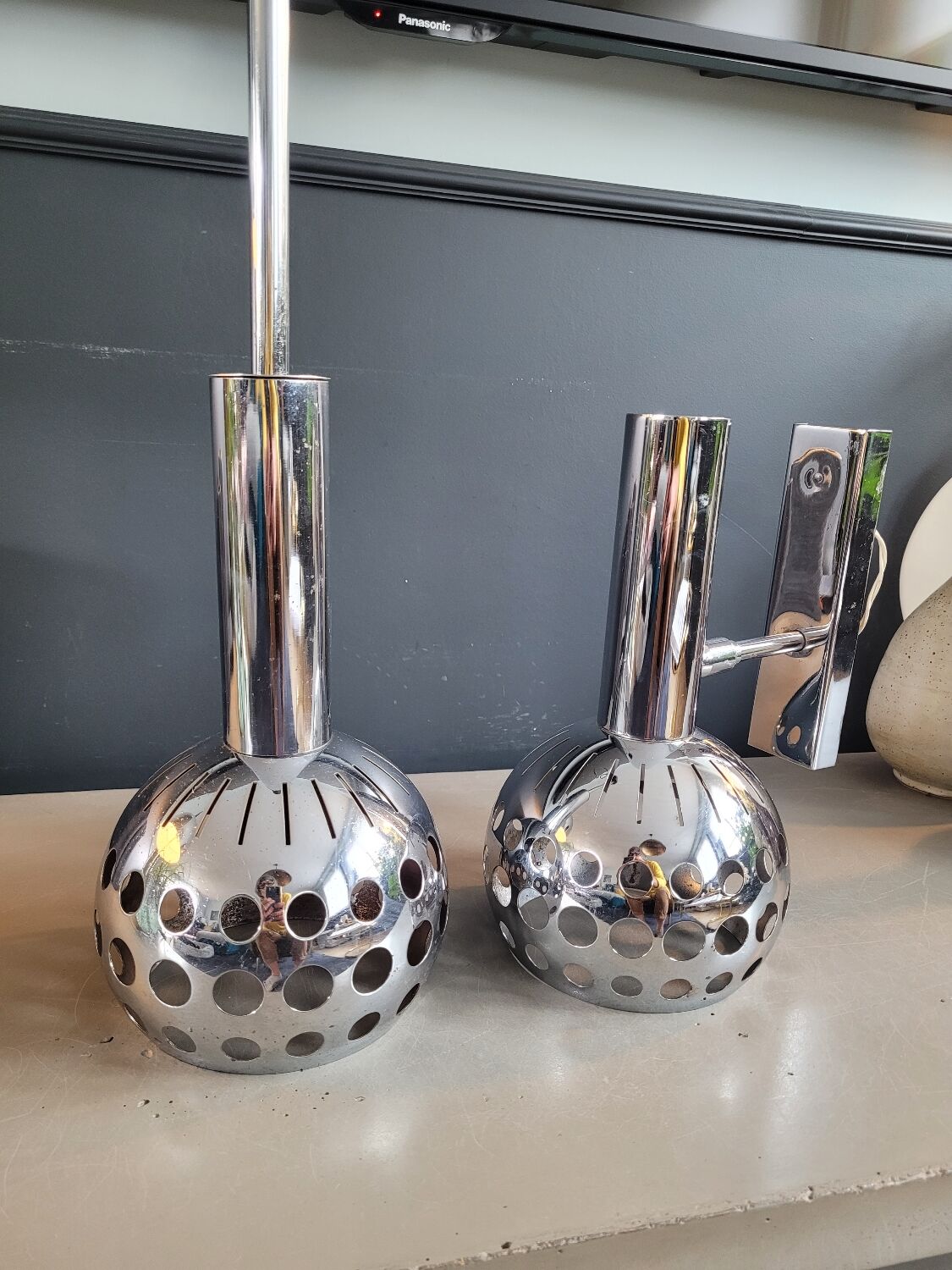 Vintage chrome wall and pendant light set