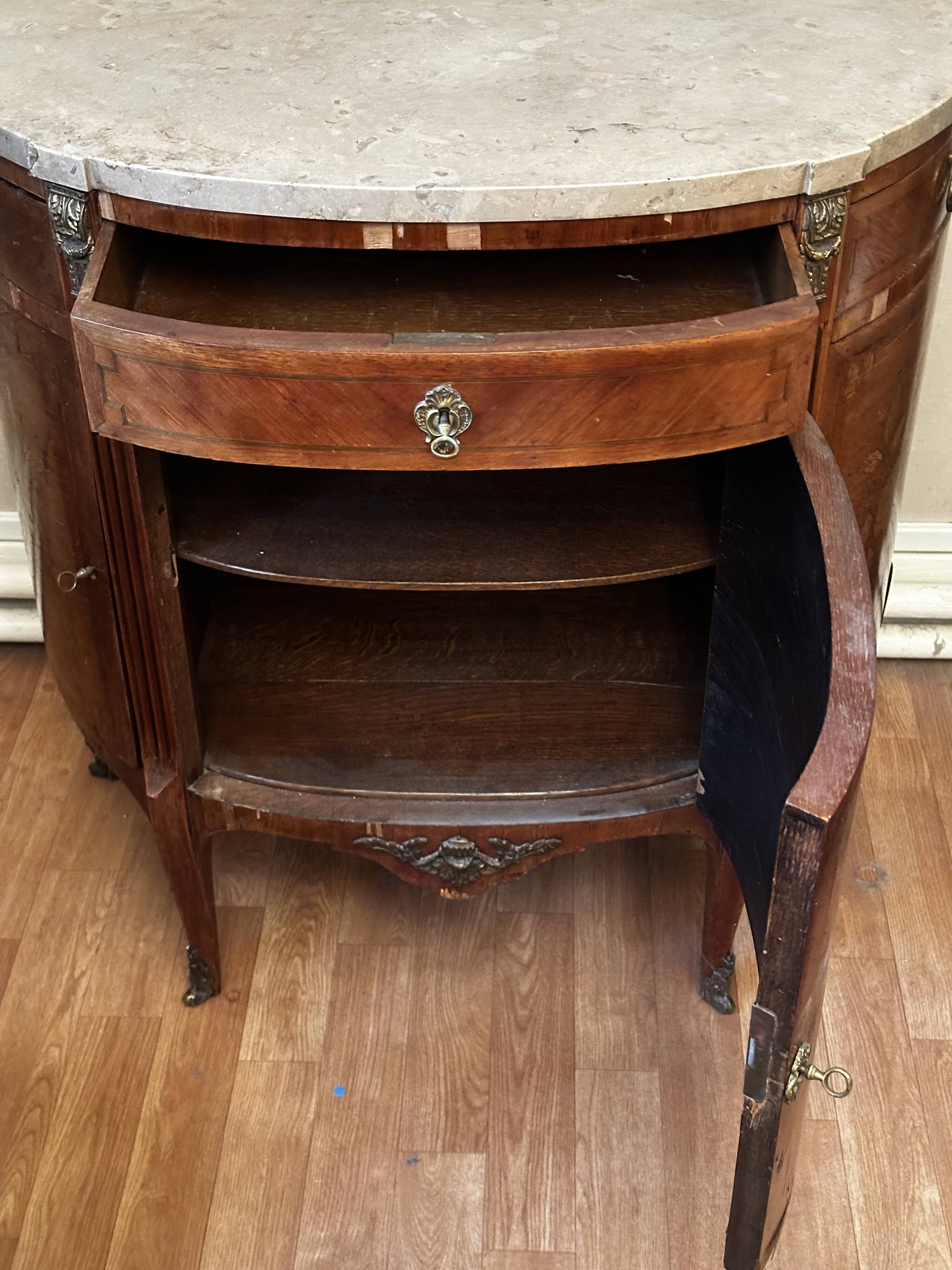 Louis XVI Style Half-Moon Chest of Drawers with Marquetry