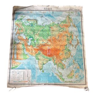 Asia vintage 1972 linen school map of asia