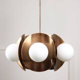 Vintage Italian Copper and Opaline Chandelier, 70s