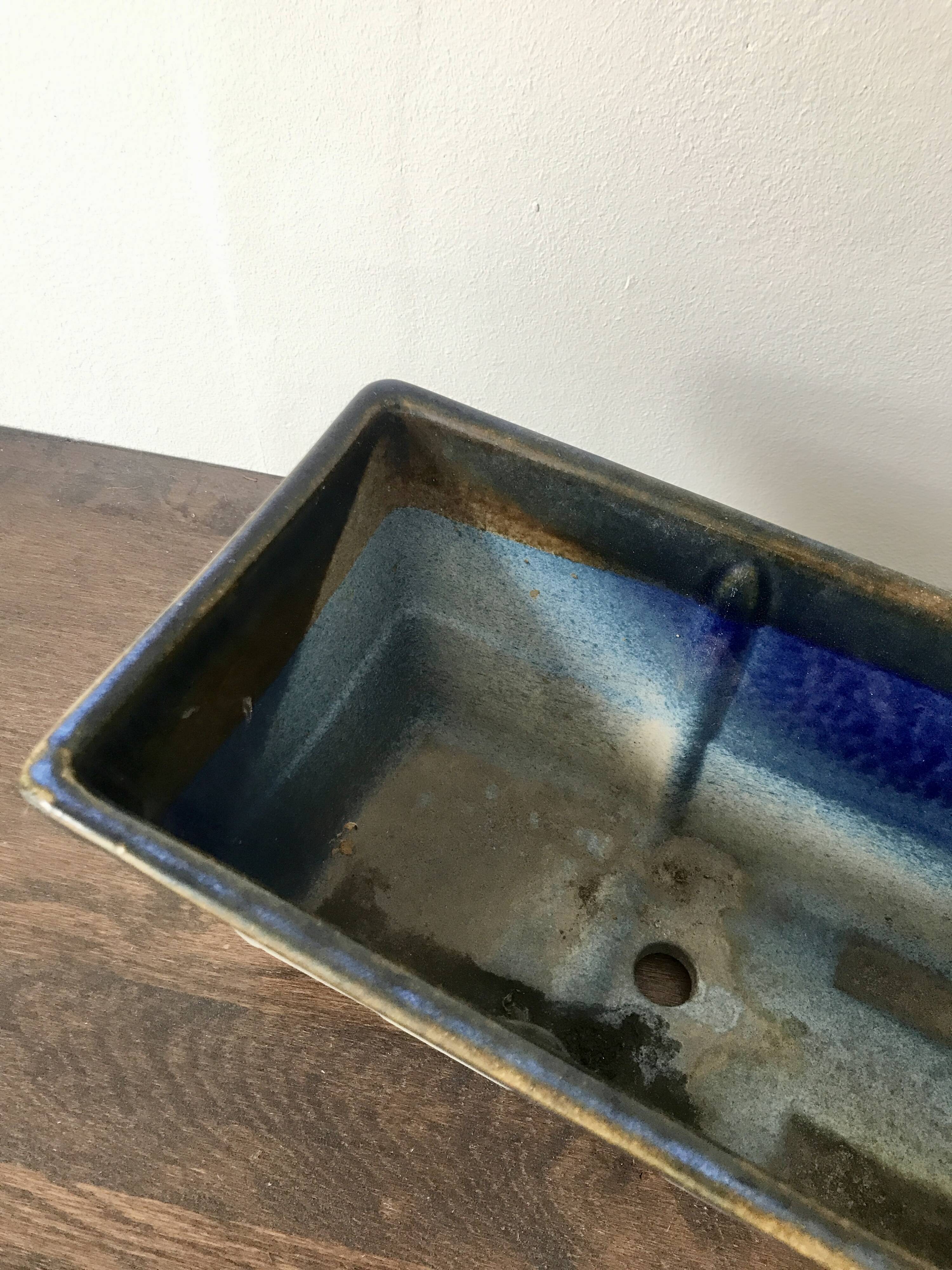 West Germany style blue ceramic planter or pot holder