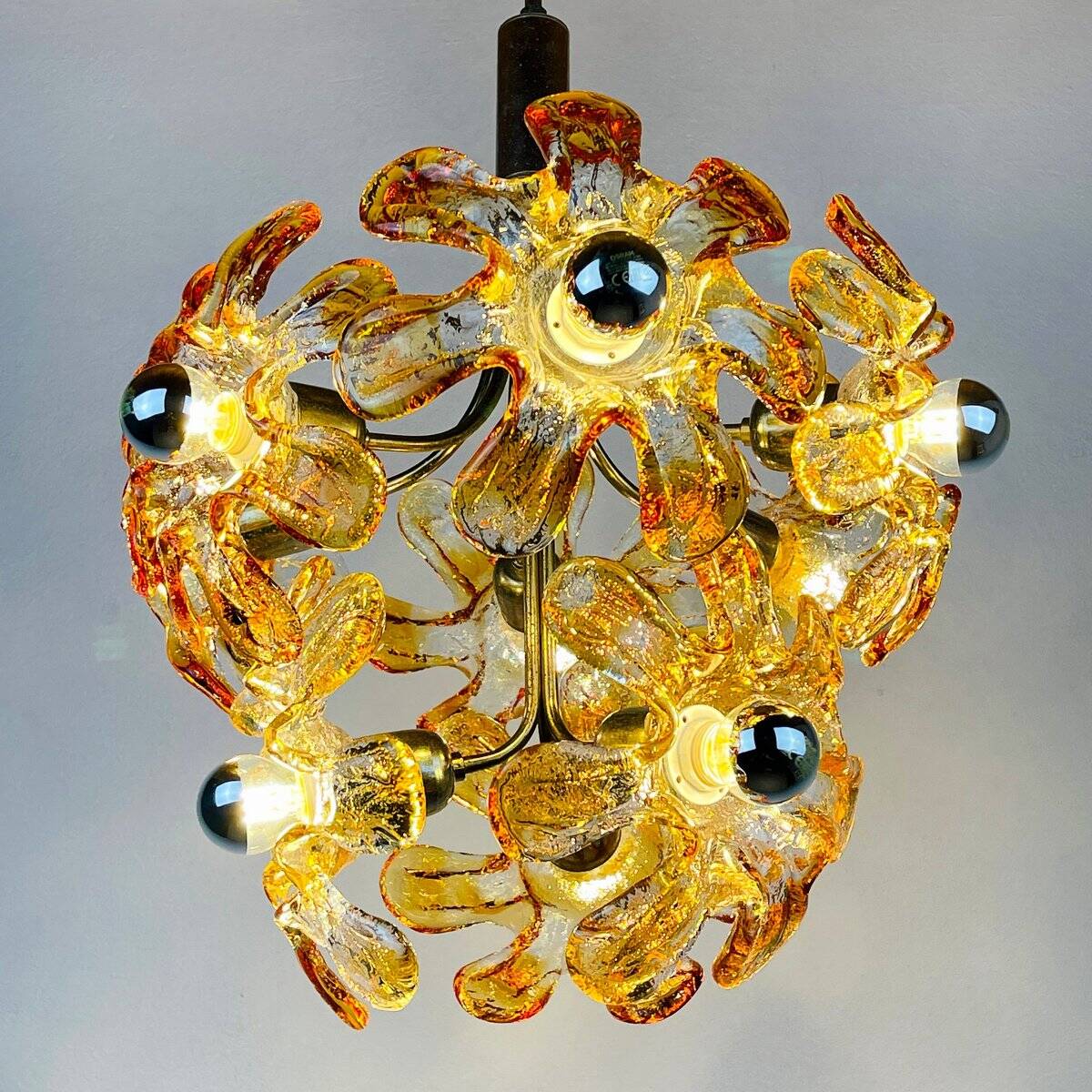 Mid-Century Murano Amber Chandelier by Mazzega, Italy, 1970s