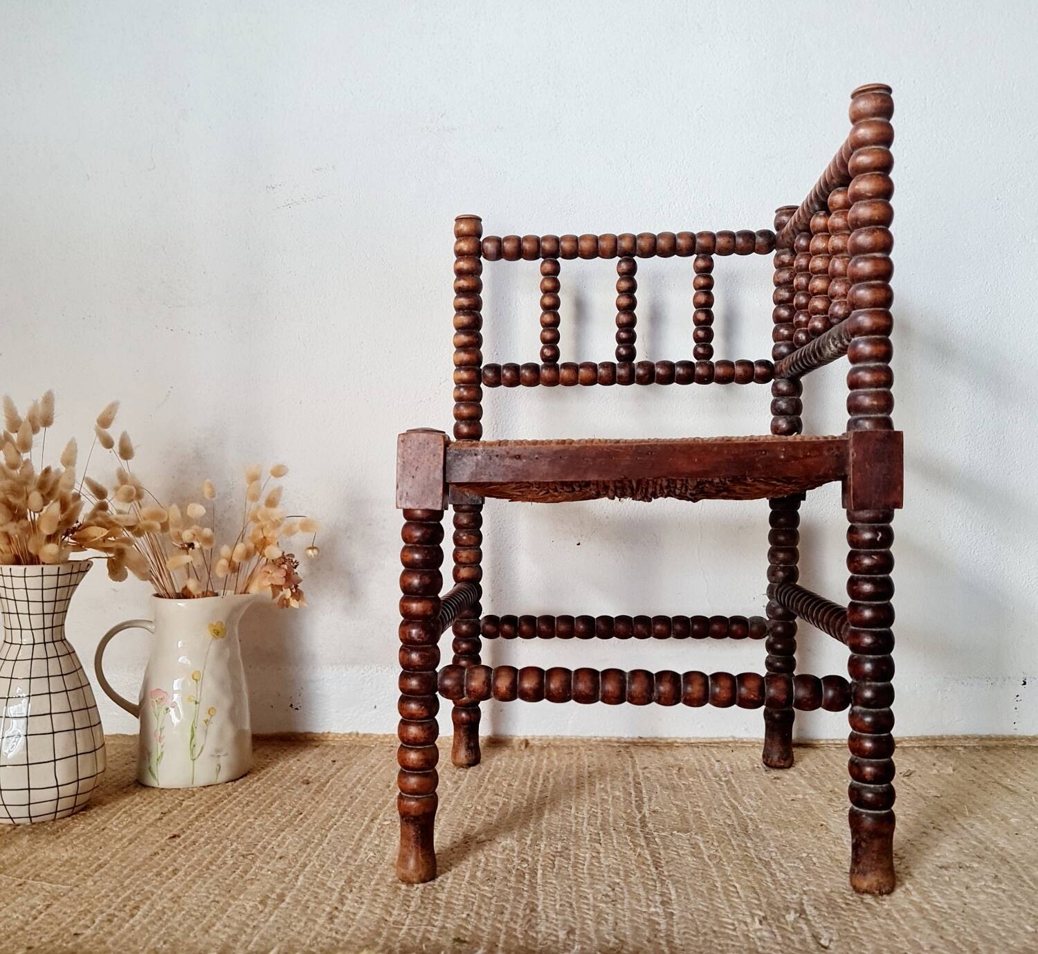 1950s turned wooden corner chair