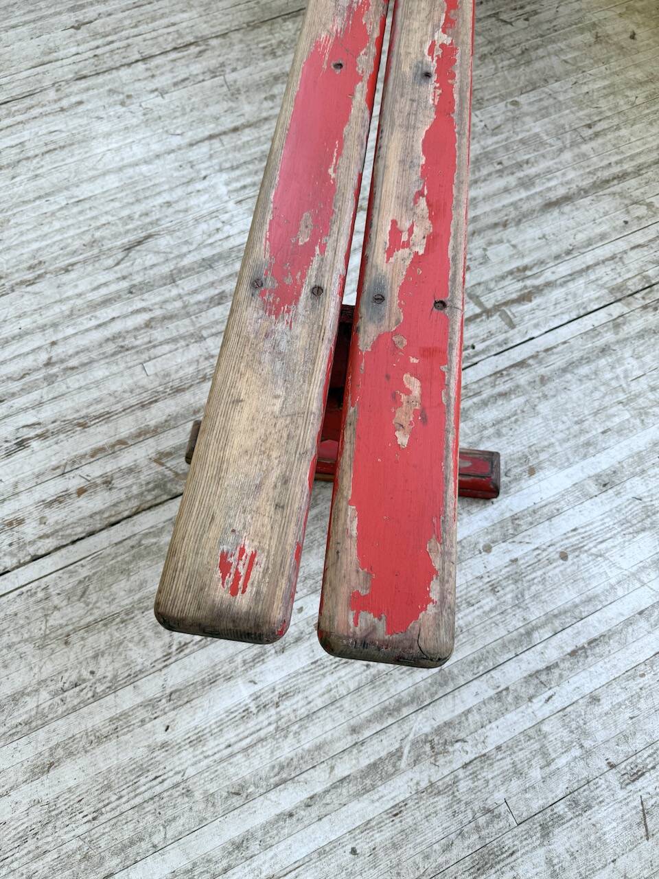 1950s oak bench with red patina, 2m