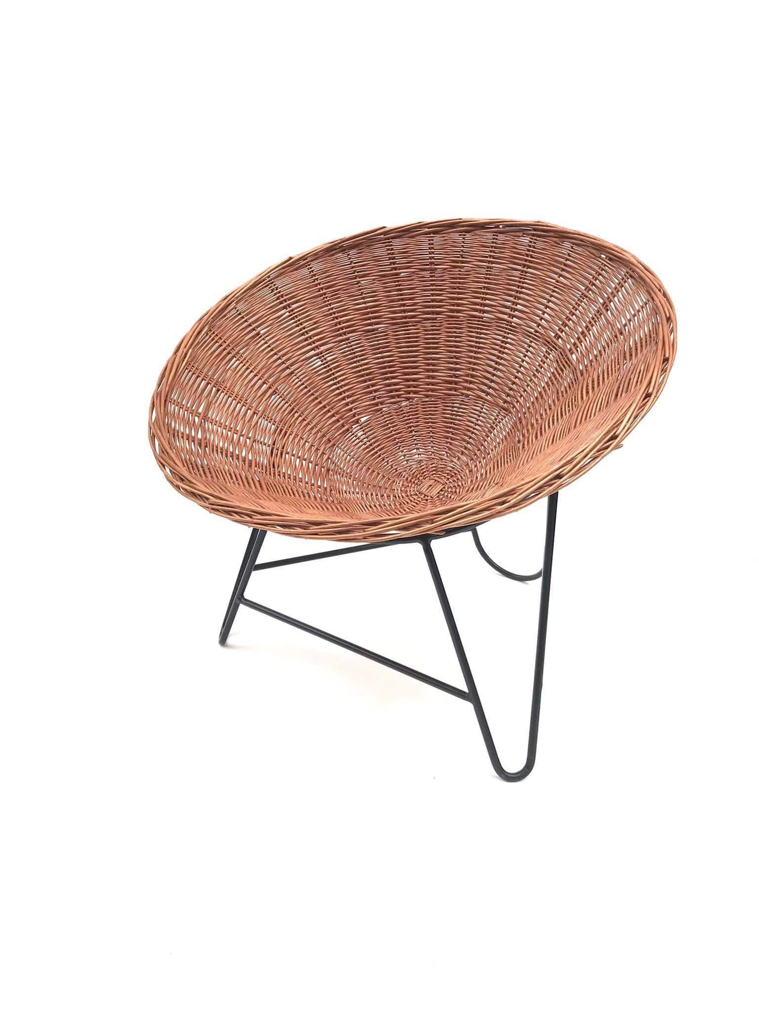 Fauteuil en rotin en forme de panier tissé des années 80, allemagne