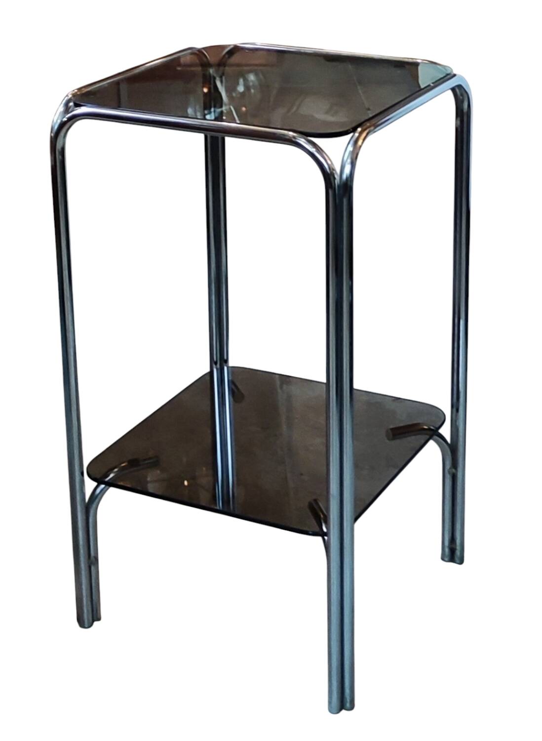 Sellette table d appoint porte plante design 1970 verre fumé et chrome