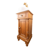 Petit meuble vasque ancien en chêne à colonnes tournées et marbre blanc – style Henri II / fin XIXe siècle