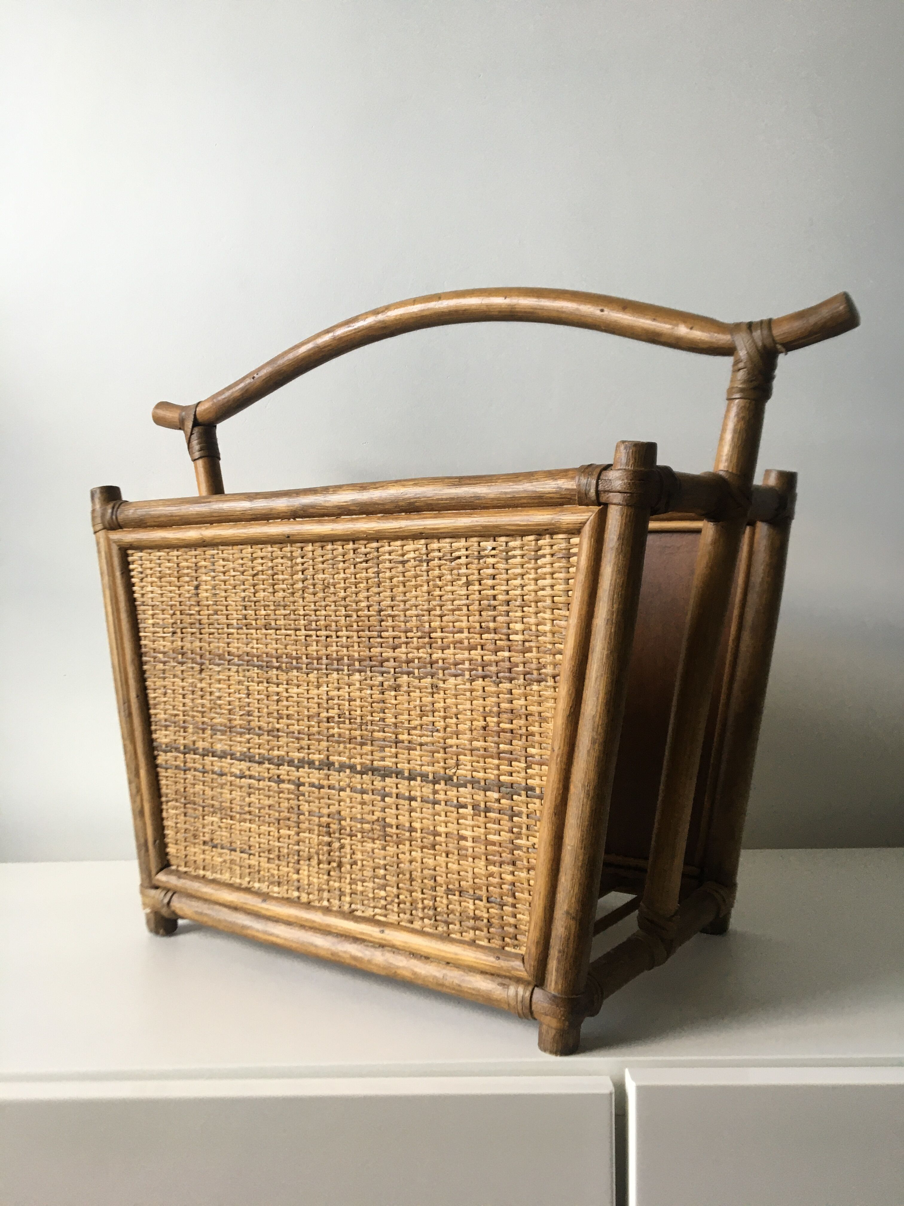 1960s rattan magazine rack