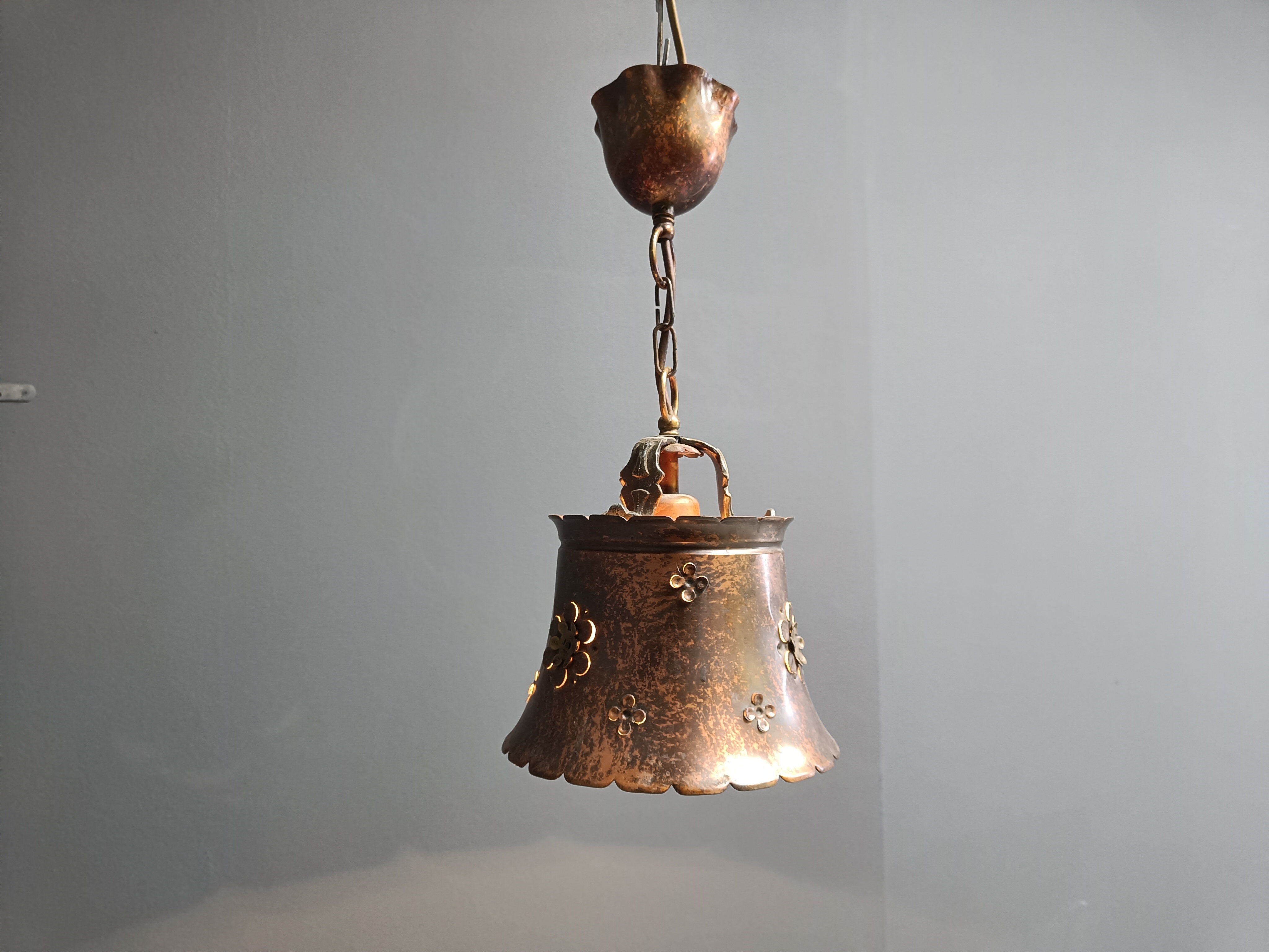 Brutalist copper pendant light, 1970s