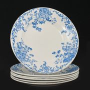 6 assiettes plates anciennes faïence de france décor floral bleu