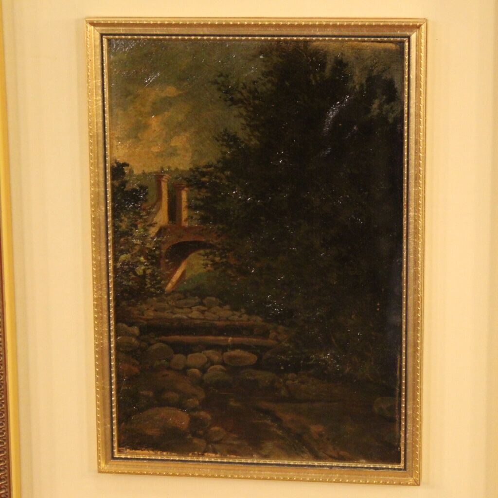 Italian landscape painting oil on cardboard from 20th century