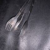 Ice bucket 13cm molded and chiseled glass 1970 and Rösle ice cube tongs